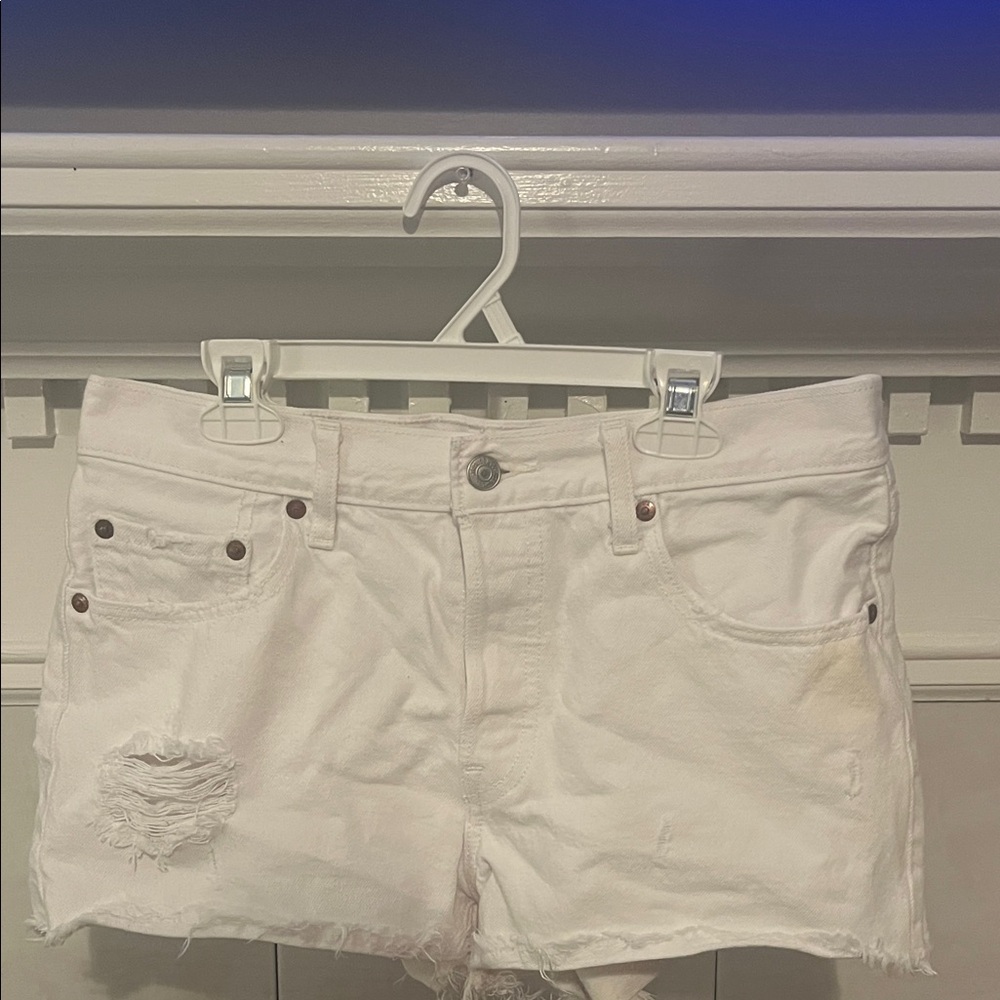 Levi's White Distressed Jean Shorts
